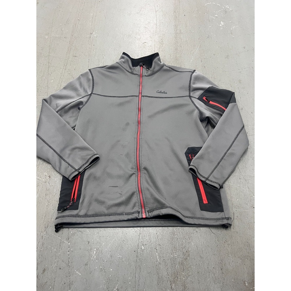 Cabela's Jacket Mens L Gray Fleece Lined Full Zip Sleeve Pocket Hiking Outdoor